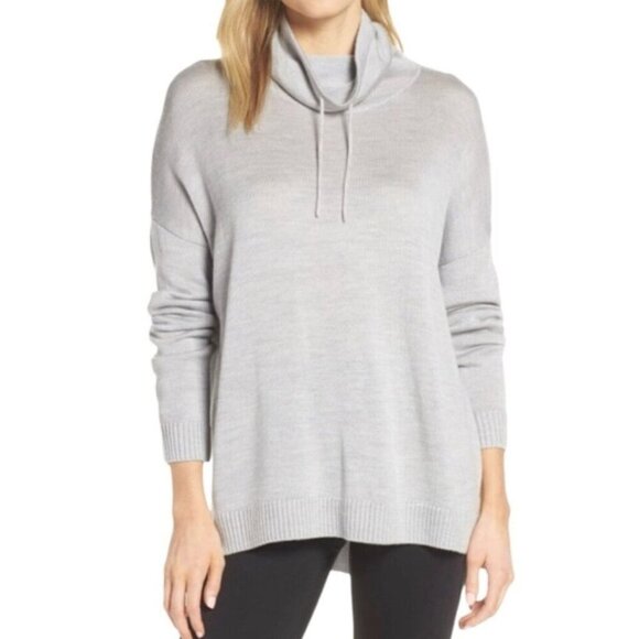 NWOT Ice Breaker Grey Nova Pullover Merino Wool Cowl Neck Oversized Sweater Sz L - Picture 1 of 11